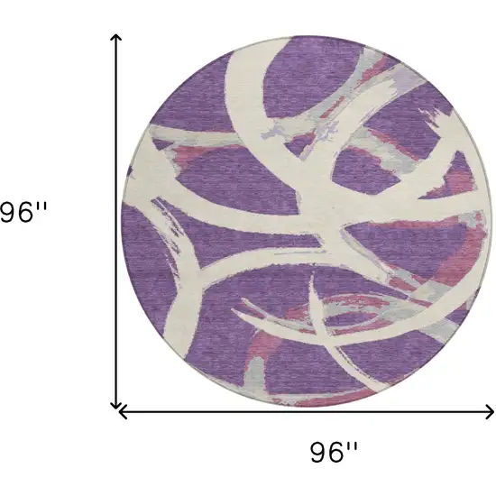 8' Purple Ivory And Gray Round Abstract Washable Indoor Outdoor Area Rug Photo 3