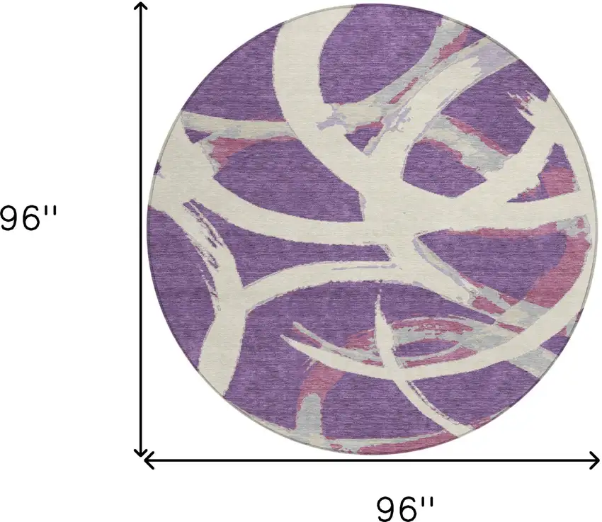 8' Purple Ivory And Gray Round Abstract Washable Indoor Outdoor Area Rug Photo 3