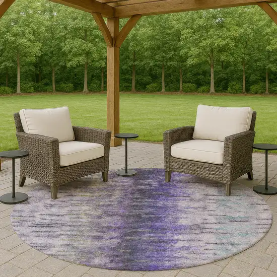 8' Purple Ivory And Gray Round Abstract Washable Indoor Outdoor Area Rug Photo 8