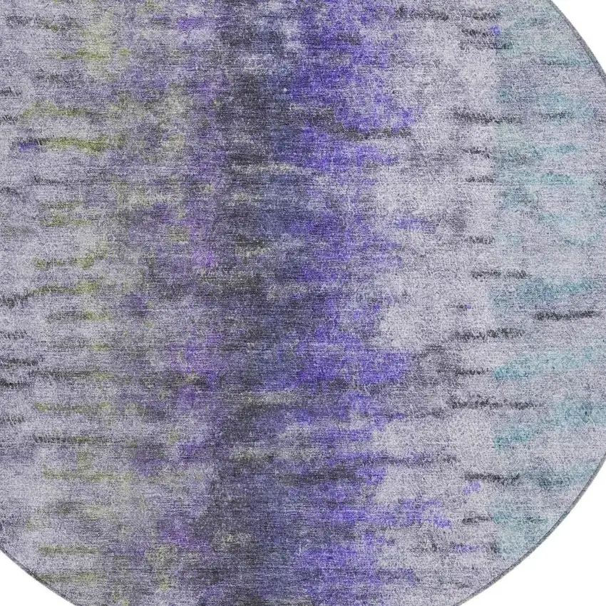 8' Purple Ivory And Gray Round Abstract Washable Indoor Outdoor Area Rug Photo 7