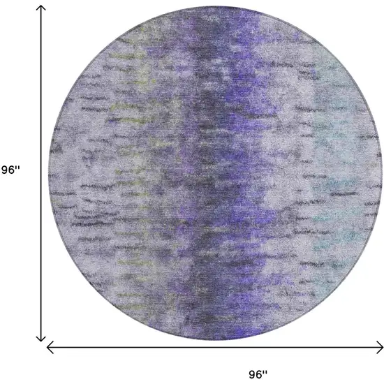 8' Purple Ivory And Gray Round Abstract Washable Indoor Outdoor Area Rug Photo 3