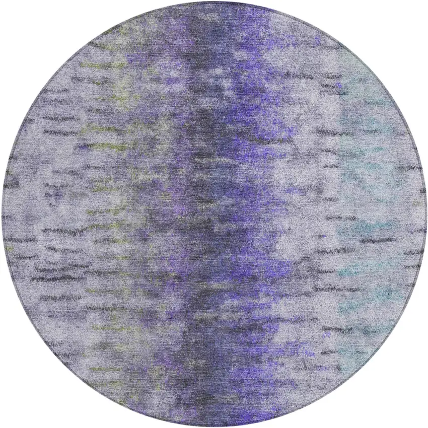 8' Purple Ivory And Gray Round Abstract Washable Indoor Outdoor Area Rug Photo 2