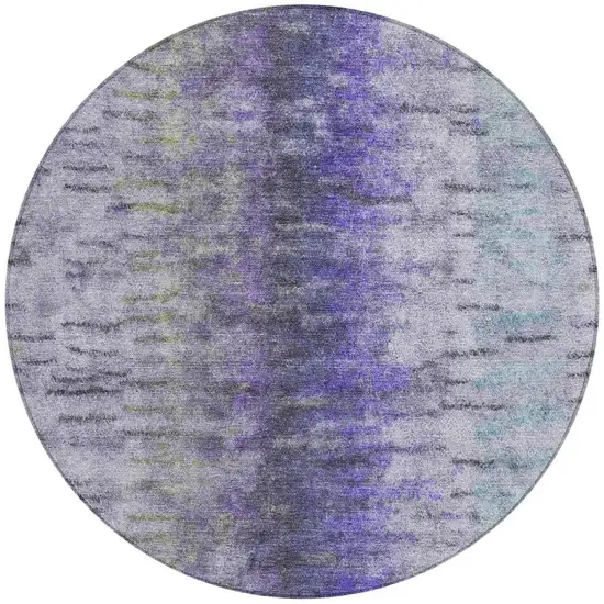 8' Purple Ivory And Gray Round Abstract Washable Indoor Outdoor Area Rug Photo 4