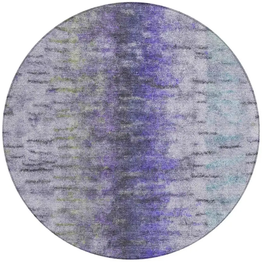 8' Purple Ivory And Gray Round Abstract Washable Indoor Outdoor Area Rug Photo 4