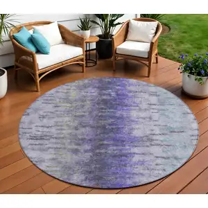 Photo of 8' Purple Ivory And Gray Round Abstract Washable Indoor Outdoor Area Rug