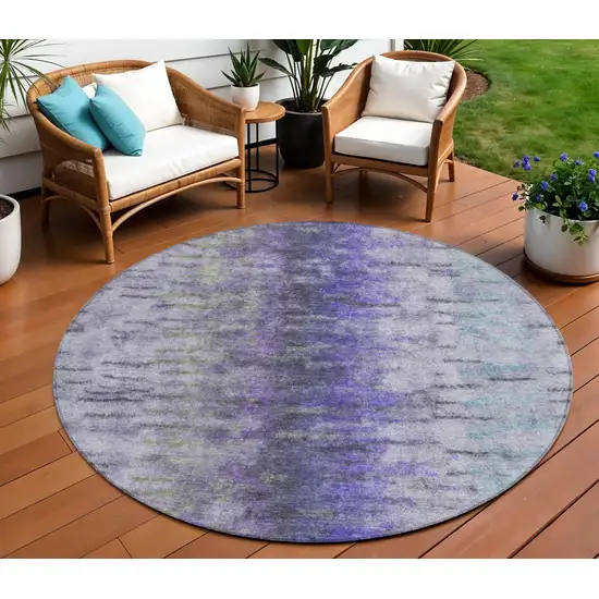 8' Purple Ivory And Gray Round Abstract Washable Indoor Outdoor Area Rug Photo 1