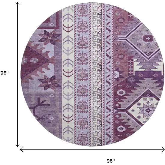 8' Purple Ivory And Gray Southwestern Washable Round Rug With UV Protection Photo 9