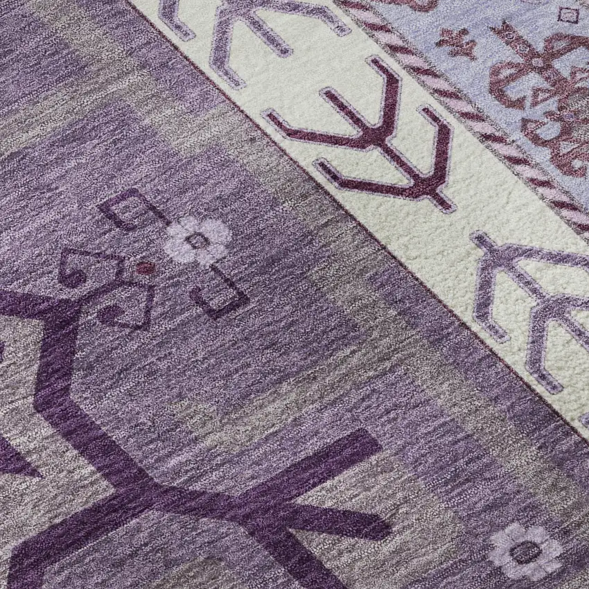 8' Purple Ivory And Gray Southwestern Washable Round Rug With UV Protection Photo 8