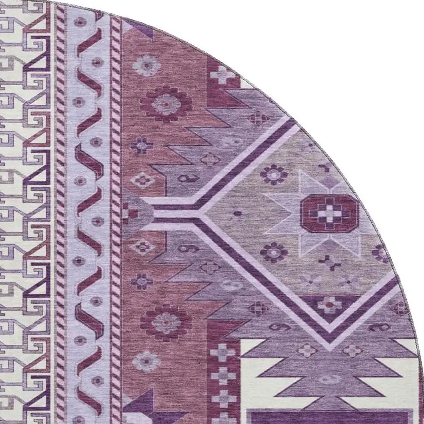8' Purple Ivory And Gray Southwestern Washable Round Rug With UV Protection Photo 2