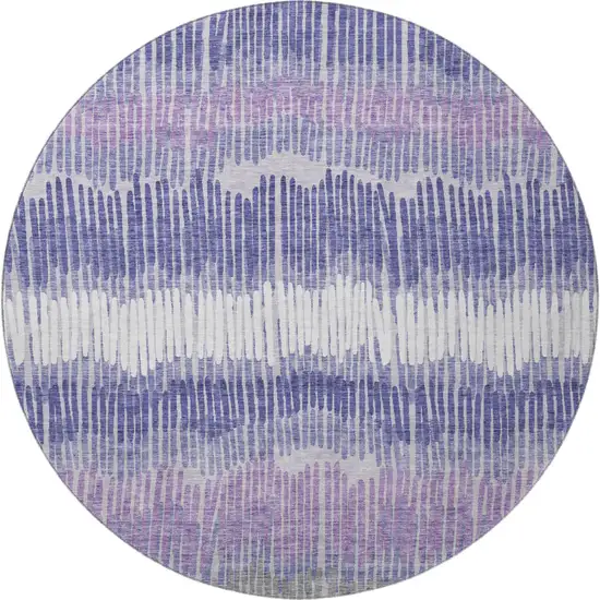 8' Purple Ivory And Gray Striped Washable Round Rug With UV Protection Photo 4