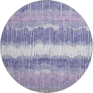 Photo of 8' Purple Ivory And Gray Striped Washable Round Rug With UV Protection