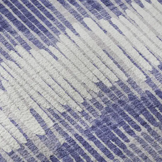 8' Purple Ivory And Gray Striped Washable Round Rug With UV Protection Photo 9