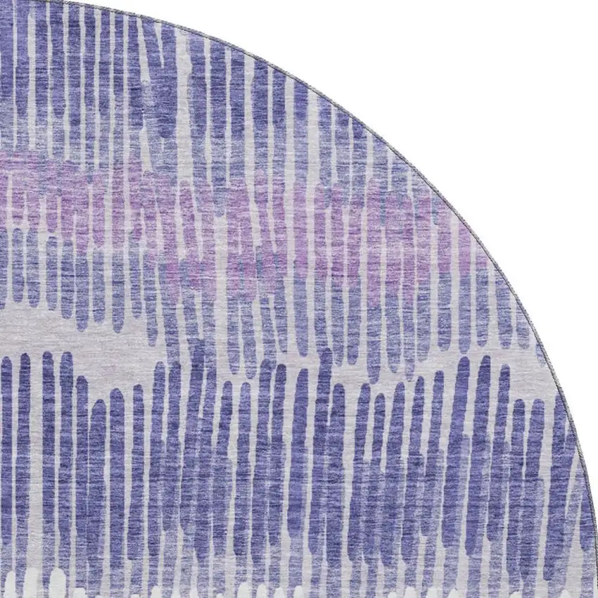 8' Purple Ivory And Gray Striped Washable Round Rug With UV Protection Photo 3