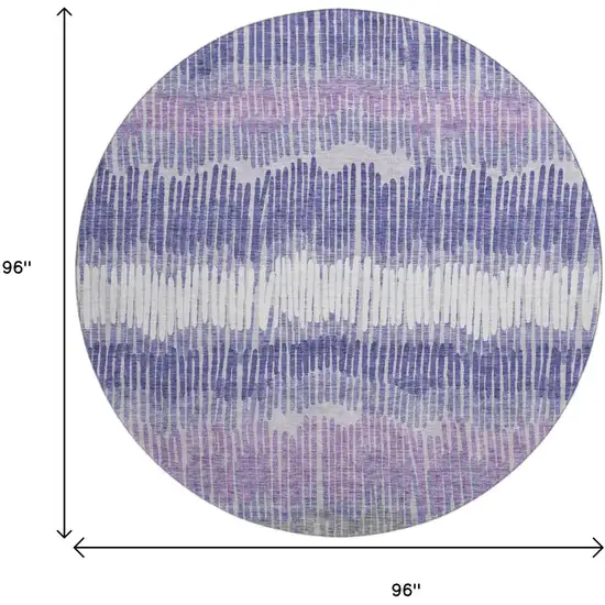 8' Purple Ivory And Gray Striped Washable Round Rug With UV Protection Photo 8