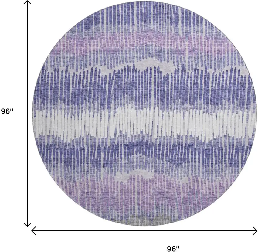 8' Purple Ivory And Gray Striped Washable Round Rug With UV Protection Photo 8