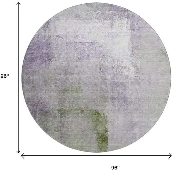 8' Purple Ivory And Green Abstract Washable Round Rug With UV Protection Photo 3