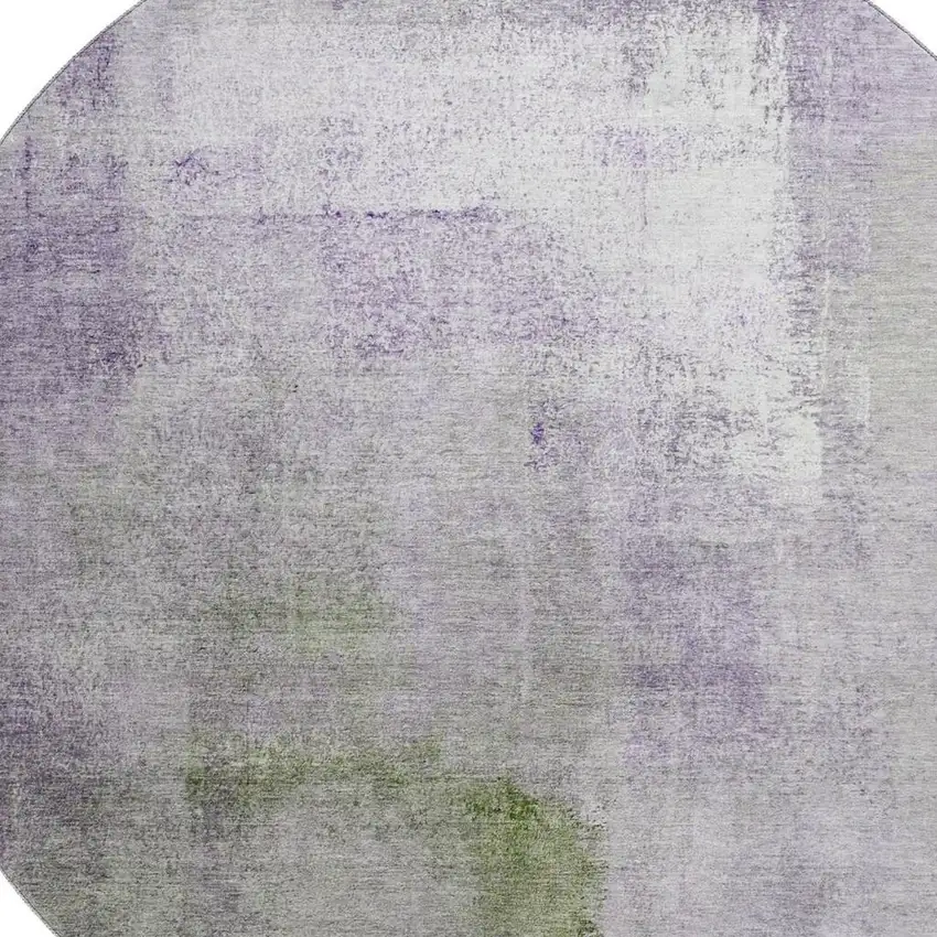 8' Purple Ivory And Green Abstract Washable Round Rug With UV Protection Photo 3