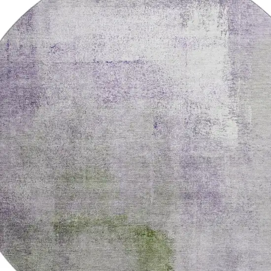 8' Purple Ivory And Green Abstract Washable Round Rug With UV Protection Photo 3