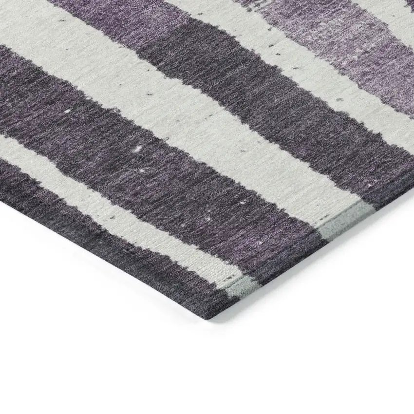 8' Purple Ivory And Green Round Striped Washable Indoor Outdoor Area Rug Photo 7