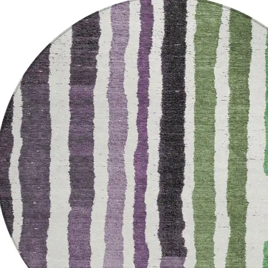 8' Purple Ivory And Green Round Striped Washable Indoor Outdoor Area Rug Photo 4