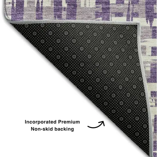 8' Purple Ivory And Lavender Abstract Geometric Washable Round Rug With UV Protection Photo 5
