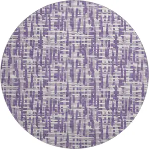Photo of 8' Purple Ivory And Lavender Abstract Geometric Washable Round Rug With UV Protection
