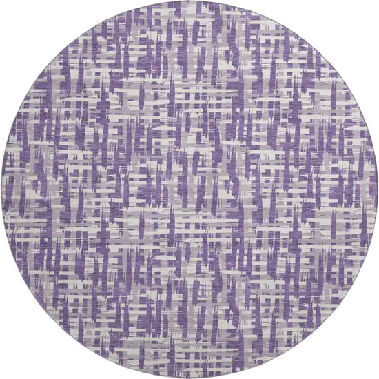 8' Purple Ivory And Lavender Abstract Geometric Washable Round Rug With UV Protection Photo 1