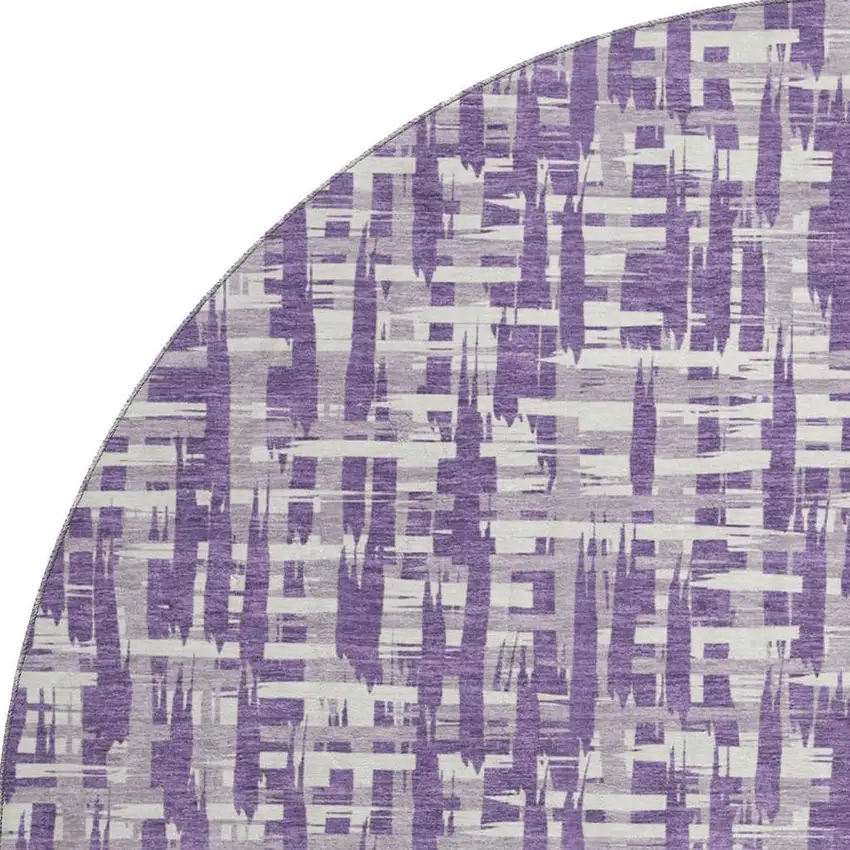 8' Purple Ivory And Lavender Abstract Geometric Washable Round Rug With UV Protection Photo 3