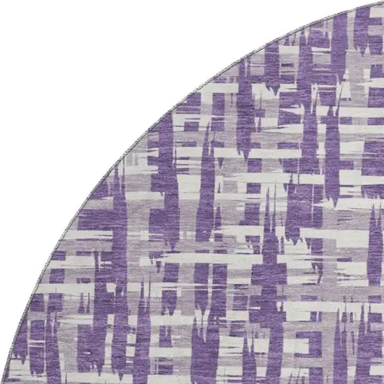 8' Purple Ivory And Lavender Abstract Geometric Washable Round Rug With UV Protection Photo 2