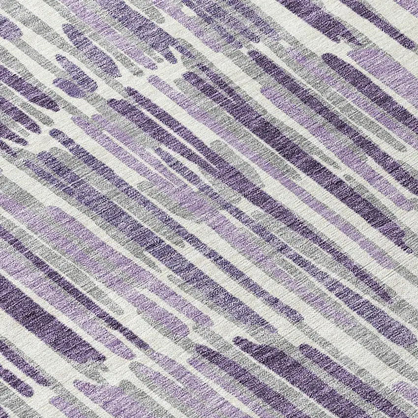 8' Purple Ivory And Lavender Round Abstract Washable Indoor Outdoor Area Rug Photo 8