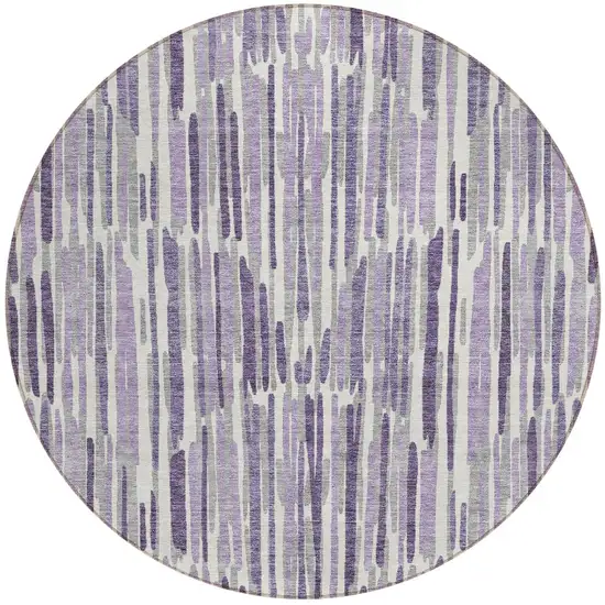 8' Purple Ivory And Lavender Round Abstract Washable Indoor Outdoor Area Rug Photo 3