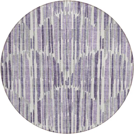 8' Purple Ivory And Lavender Round Abstract Washable Indoor Outdoor Area Rug Photo 1