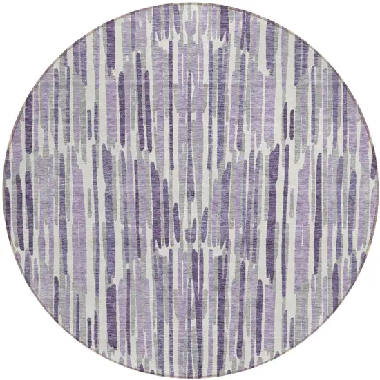 8' Purple Ivory And Lavender Round Abstract Washable Indoor Outdoor Area Rug Photo 1