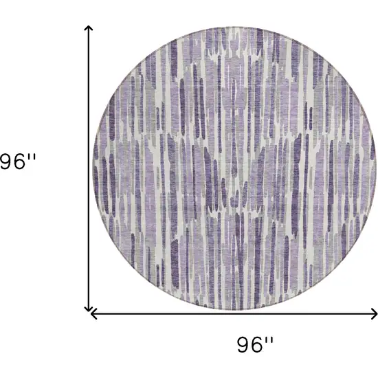8' Purple Ivory And Lavender Round Abstract Washable Indoor Outdoor Area Rug Photo 3