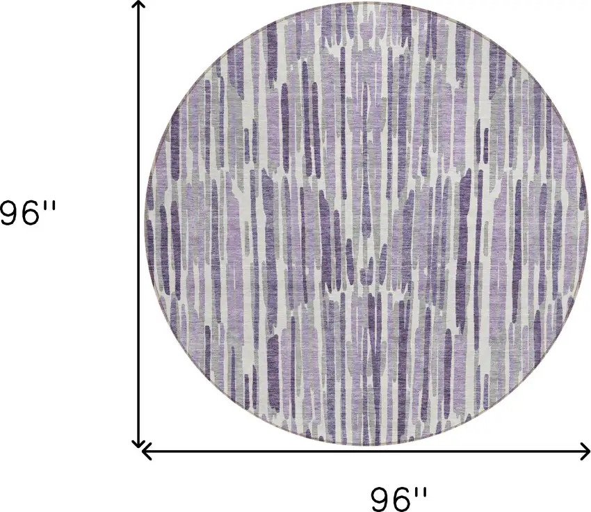 8' Purple Ivory And Lavender Round Abstract Washable Indoor Outdoor Area Rug Photo 3