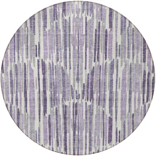 8' Purple Ivory And Lavender Round Abstract Washable Indoor Outdoor Area Rug Photo 4