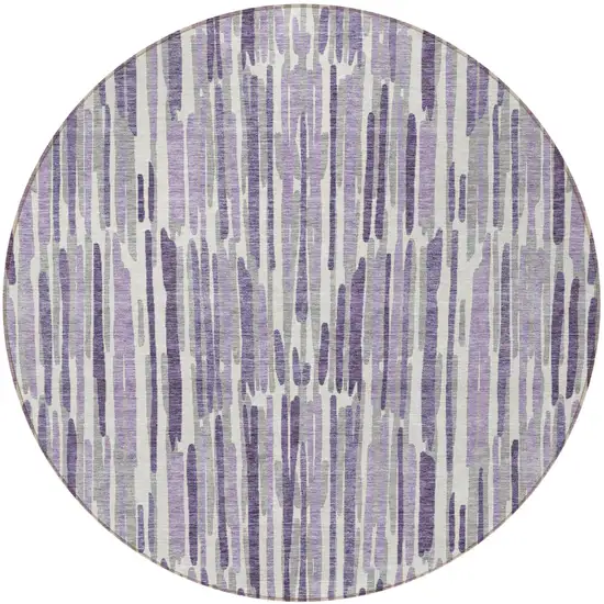 8' Purple Ivory And Lavender Round Abstract Washable Indoor Outdoor Area Rug Photo 4