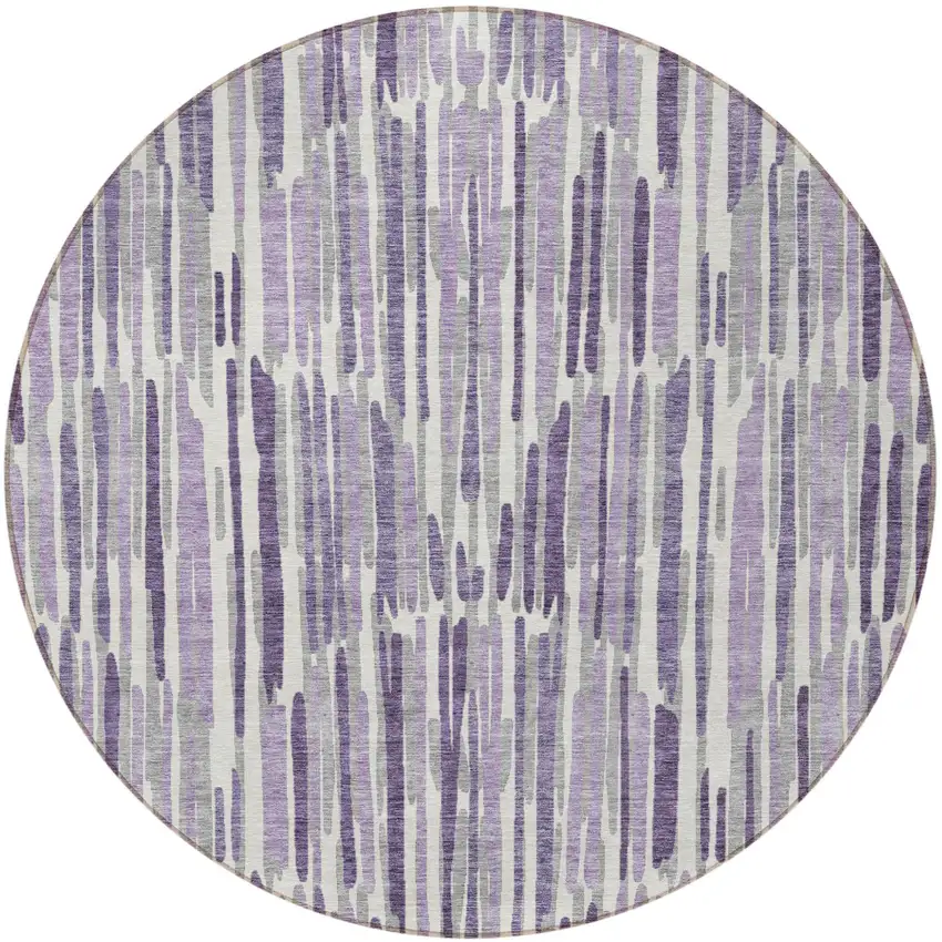 8' Purple Ivory And Lavender Round Abstract Washable Indoor Outdoor Area Rug Photo 4