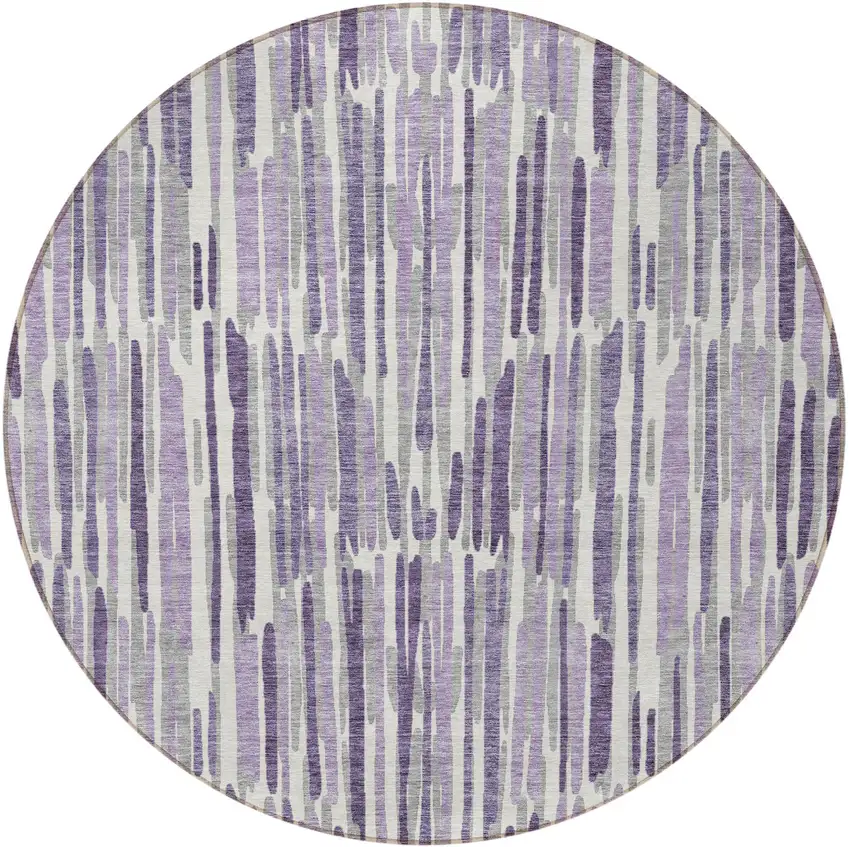 8' Purple Ivory And Lavender Round Abstract Washable Indoor Outdoor Area Rug Photo 4