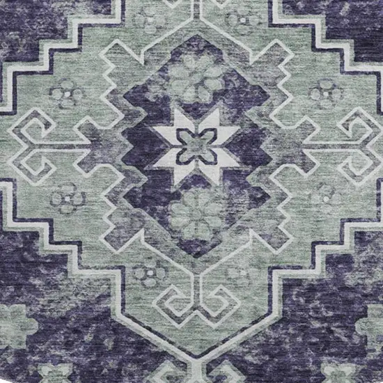 8' Purple Ivory And Sage Medallion Washable Round Rug With UV Protection Photo 3