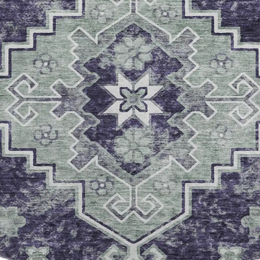 8' Purple Ivory And Sage Medallion Washable Round Rug With UV Protection Photo 3