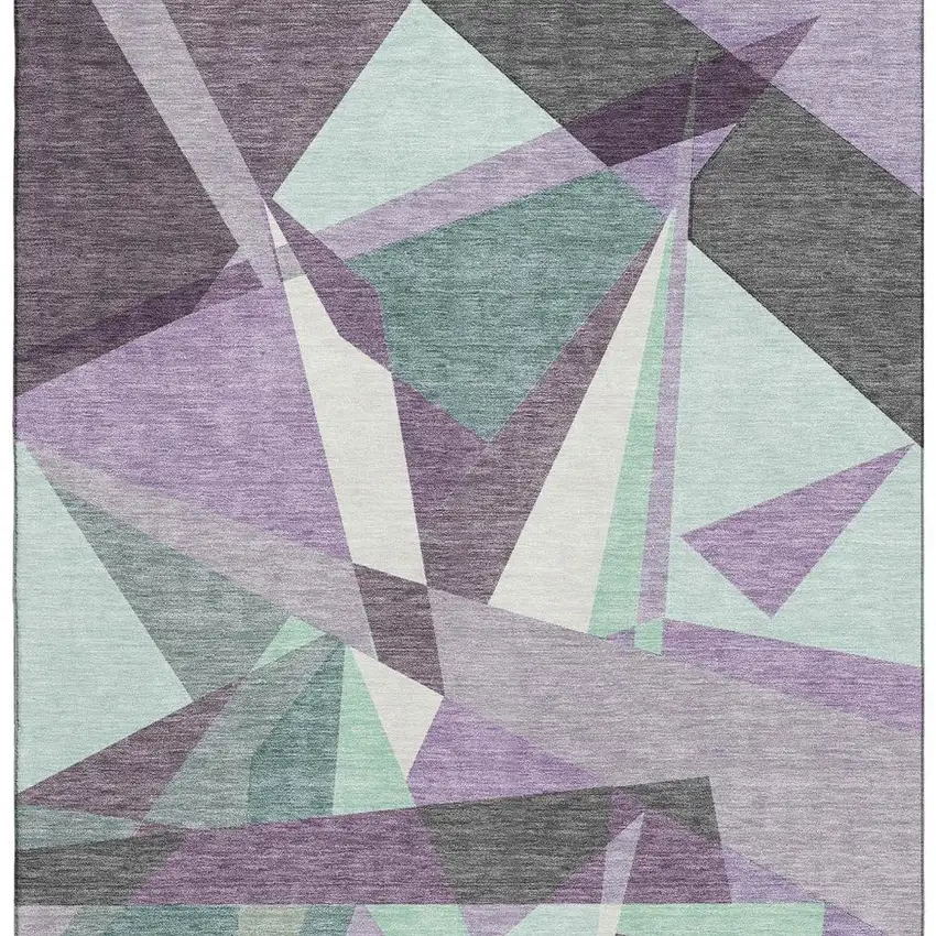 8' Purple Ivory And Teal Geometric Washable Area Rug With UV Protection Photo 3