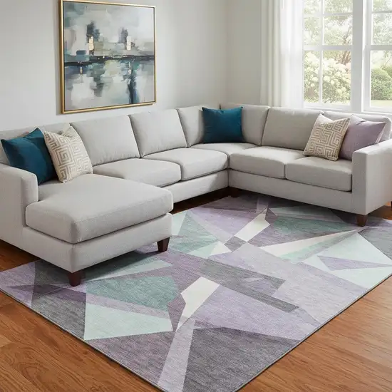 8' Purple Ivory And Teal Geometric Washable Area Rug With UV Protection Photo 2