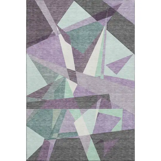 8' Purple Ivory And Teal Geometric Washable Area Rug With UV Protection Photo 1