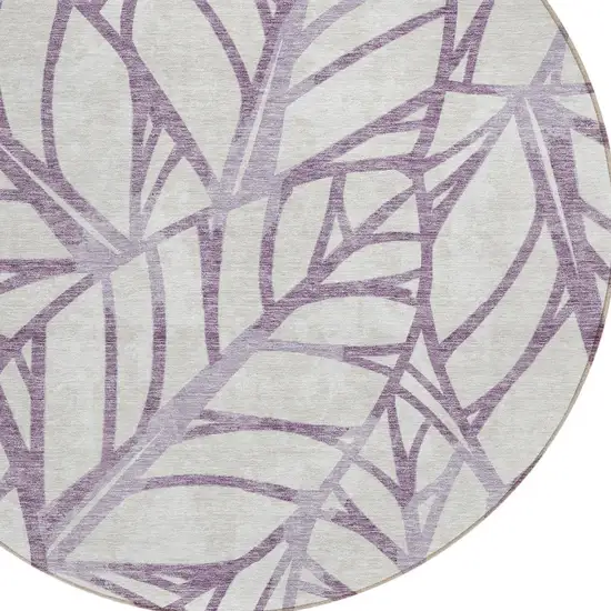8' Purple Lavender And Beige Round Floral Washable Indoor Outdoor Area Rug Photo 4