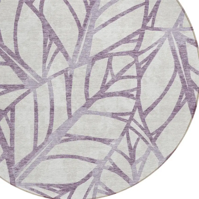 8' Purple Lavender And Beige Round Floral Washable Indoor Outdoor Area Rug Photo 4