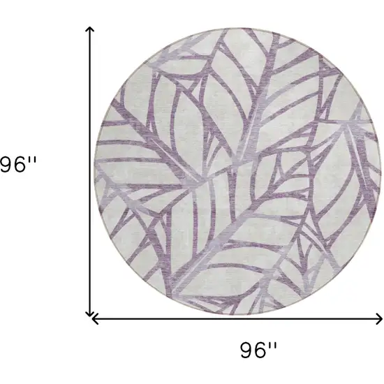 8' Purple Lavender And Beige Round Floral Washable Indoor Outdoor Area Rug Photo 3