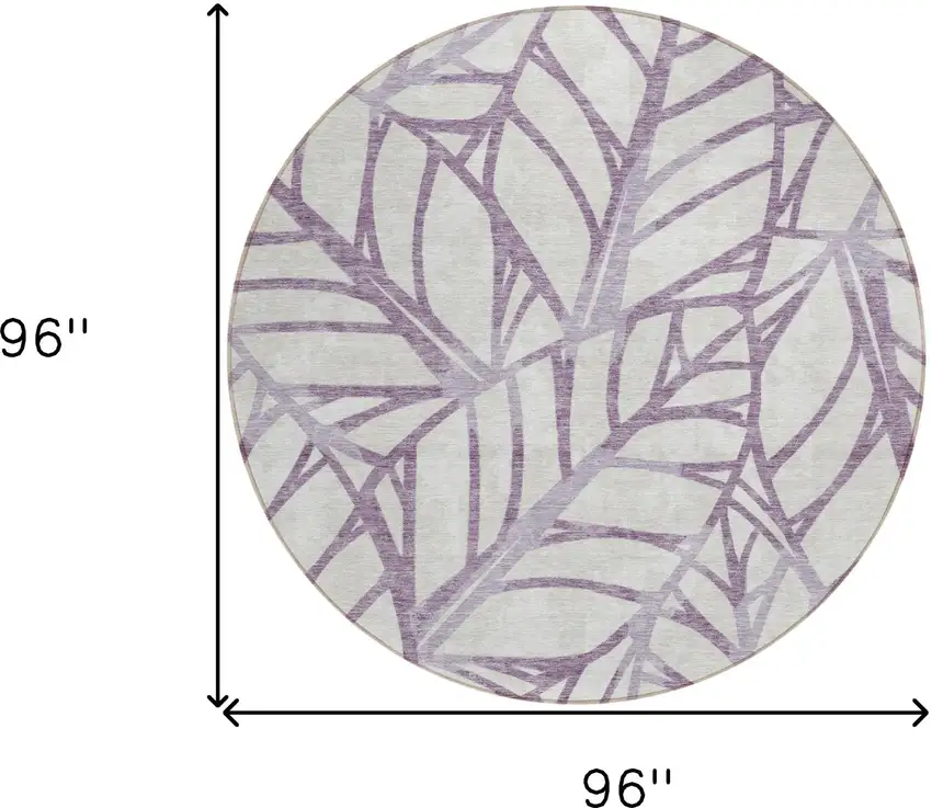 8' Purple Lavender And Beige Round Floral Washable Indoor Outdoor Area Rug Photo 3