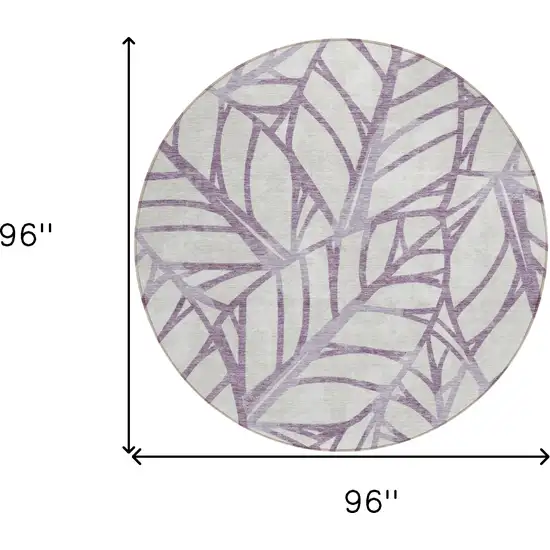 8' Purple Lavender And Beige Round Floral Washable Indoor Outdoor Area Rug Photo 3