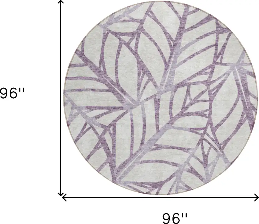 8' Purple Lavender And Beige Round Floral Washable Indoor Outdoor Area Rug Photo 3
